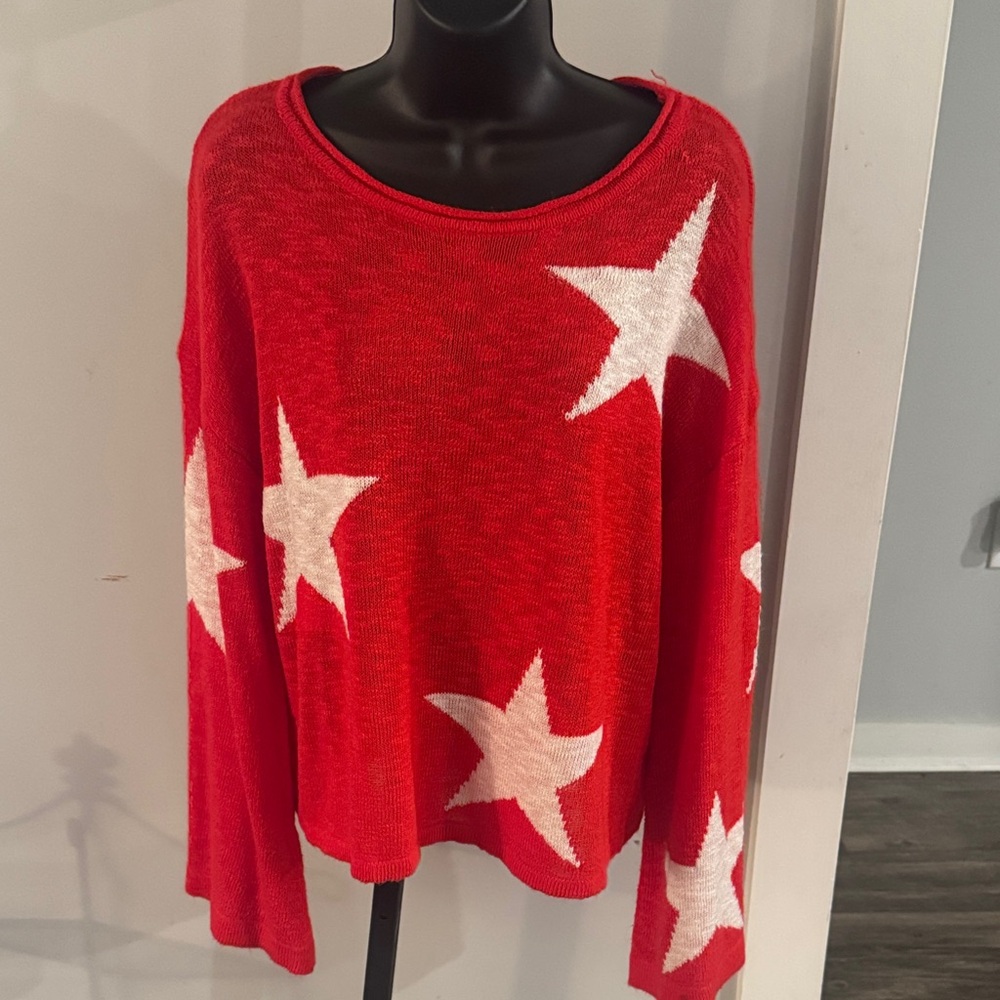 Unk Bright Red Sweater with White Star Pattern